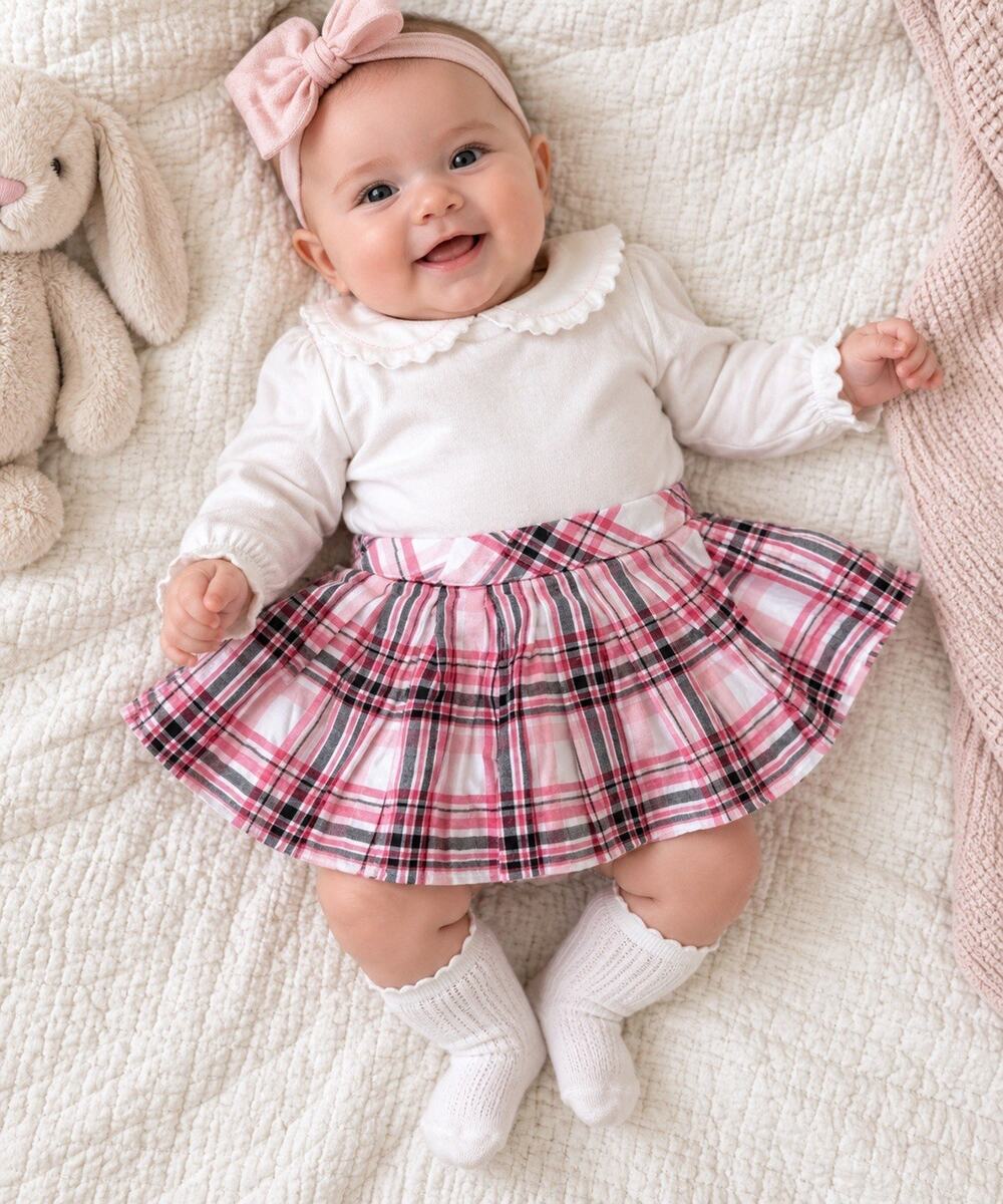 Janie and Jack Baby Girl Pink Plaid Pleated Skirt Fully Lined Sz 3–6 Months
